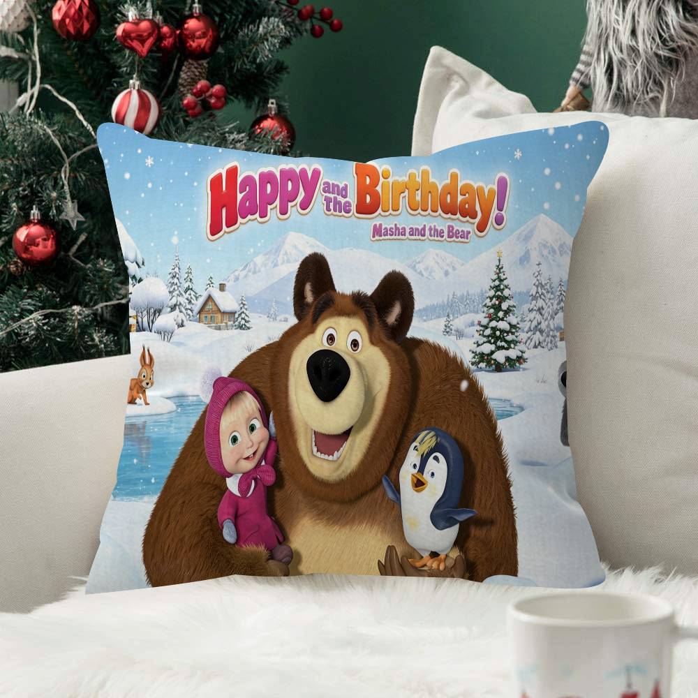 Cute MMashaS And The Bear Cartoon birth Decor Room Aesthetics Pillow Case Home Decor Bedroom Sofa Bed Couch Pillow Cover x