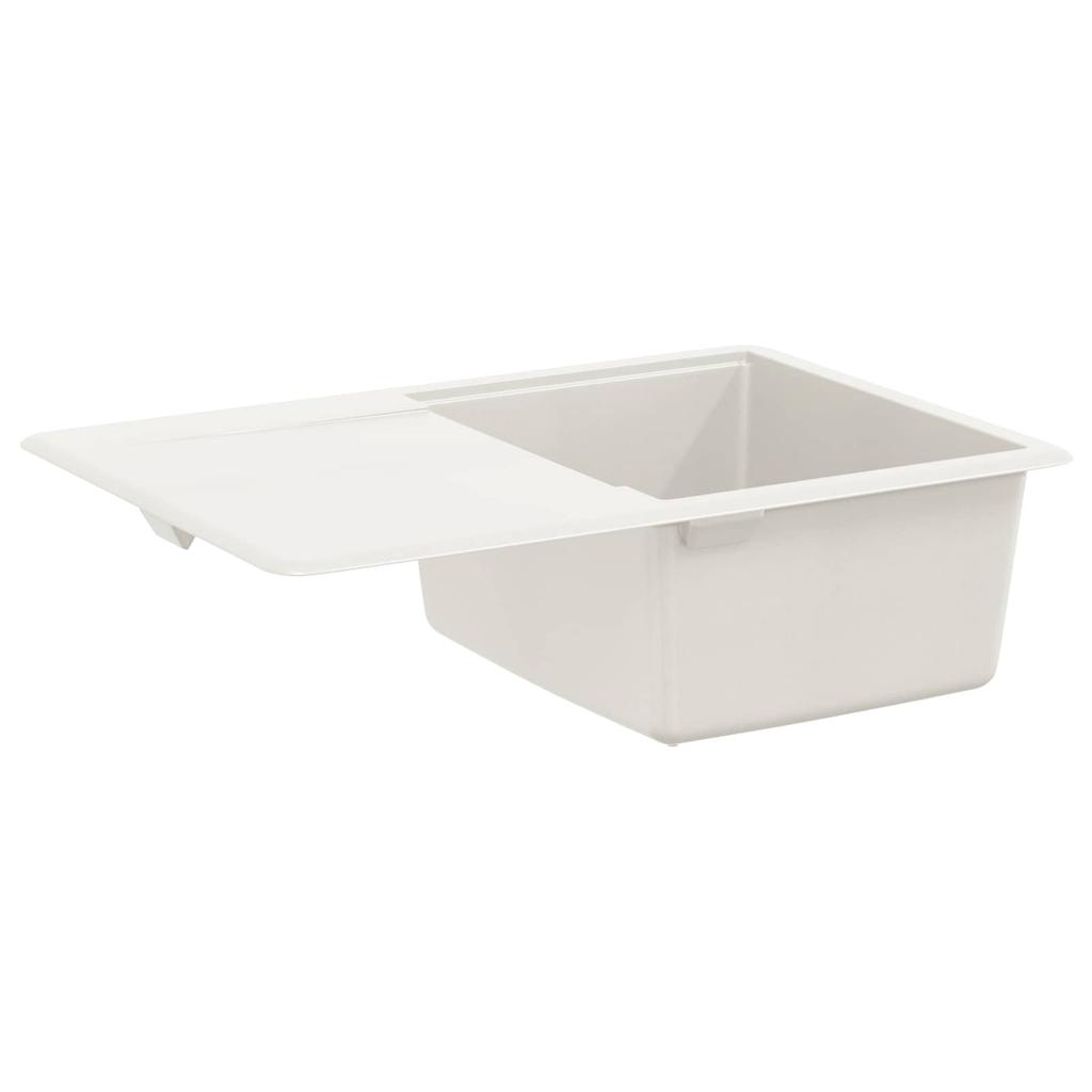 White Kitchen Sink 670 x 460 mm Made of 80percent Quartz and 20percent Resin