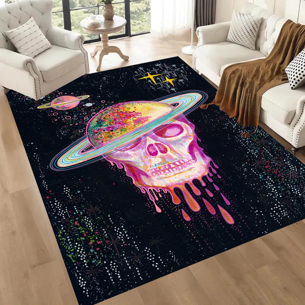 Colorful Skull Artwork Floor Mats for Living Room, Bedroom and Room Decoration Are Suitable for Gifts.