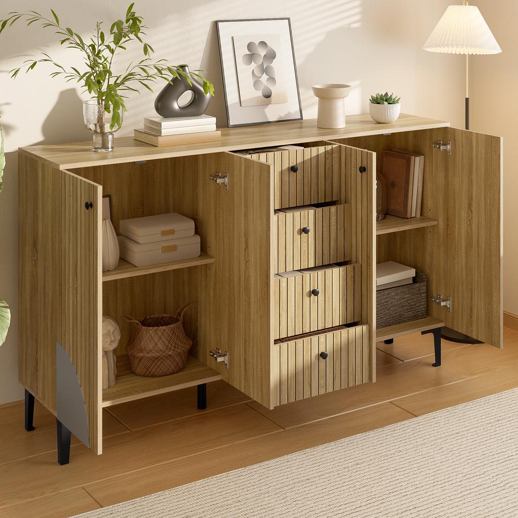 Modern Wooden Storage Cabinet with 4 Doors and 4 Drawers, Minimalist Design, Ideal for Living Room, Dining Room or Hallway, 160x36x94 cm