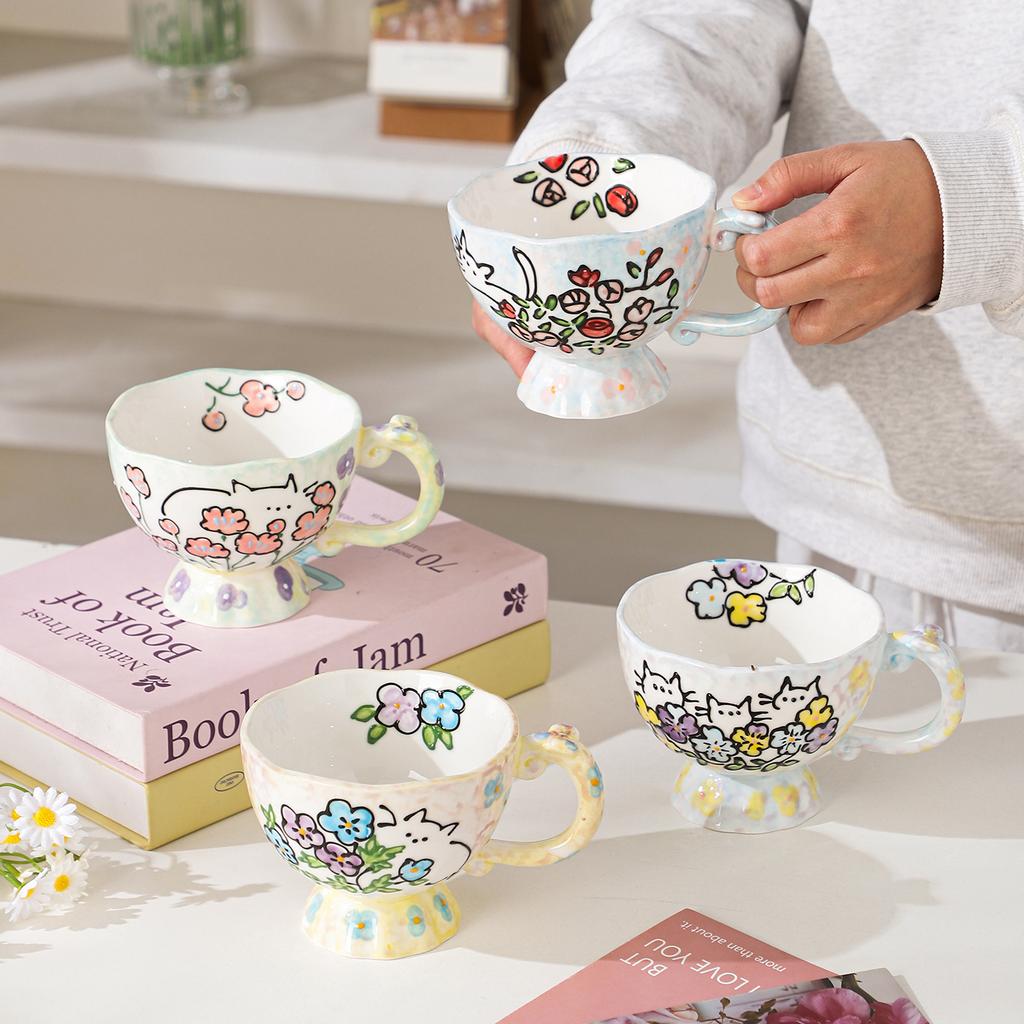 Ceramic Cup Breakfast Cup Creative Household Drinking Cup Large Capacity Oat Cup High Value Milk Cup Half Hand Gift Cup