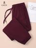 Women's Heavyweight Red Cotton Elastic Sweatpants for Spring/Autumn