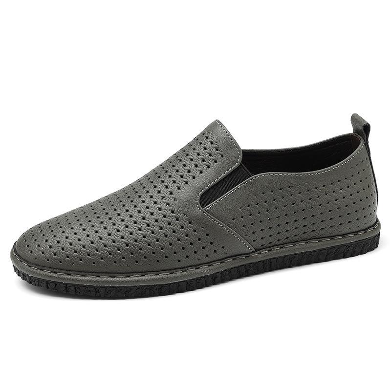 Large Size Loafers, One-pedal Lazy Casual Shoes, Spring and Summer Low-top Hollowed-out Ventilation Holes, Leather Driving Shoes