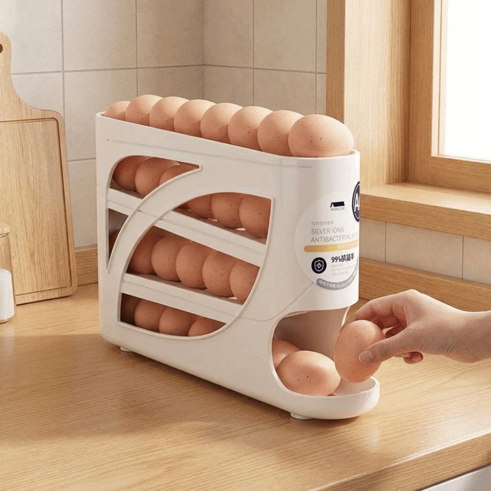 Fresh-Keeping 4-Tier Automatic Rolling Egg Rack Anti-Drop Fridge Egg Dispenser for Kitchen