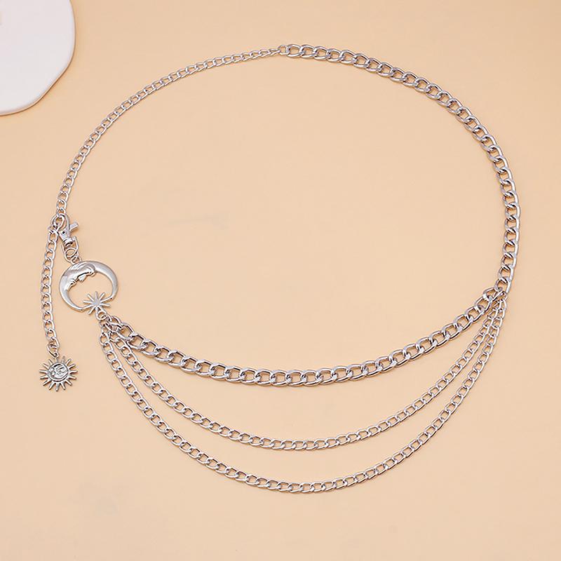 1Pc Women Waist Chain Belt For Dress Skirt Belts With Moon Star Waistbands Gold Silver Ladies Clothing Chain Accessories