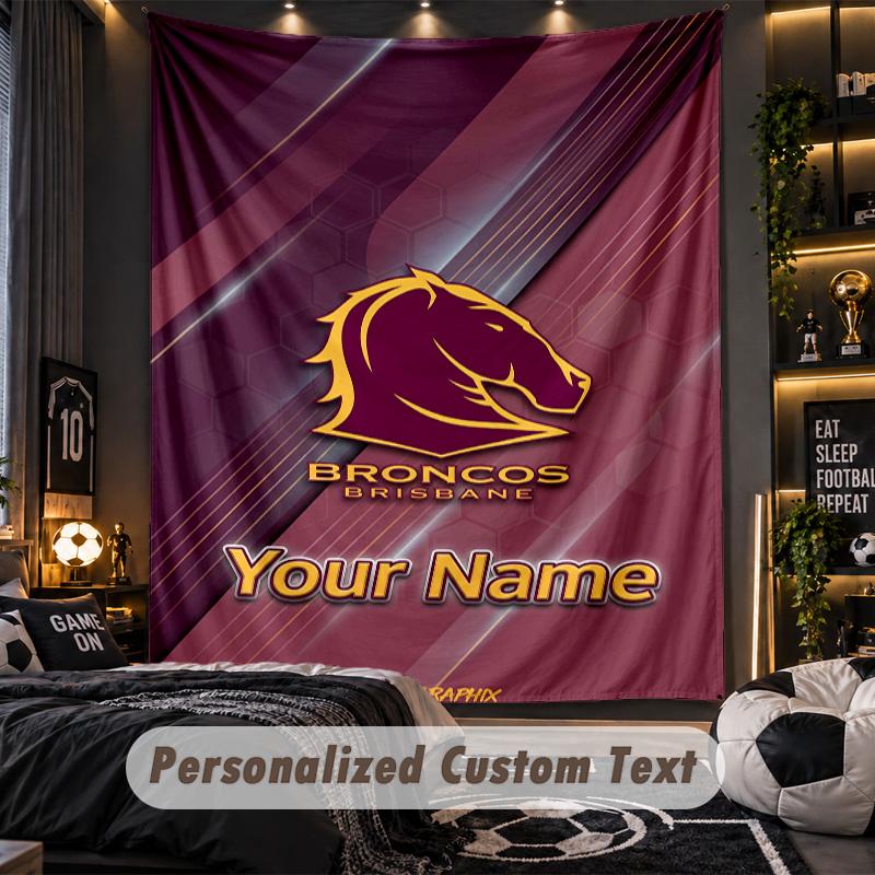 TapestryBrisbane Broncos Custom Name Text Personalized Wall Hanging Tapestry Home Wall Decor