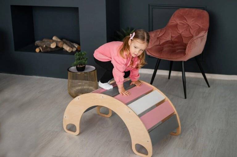 Wooden rocker multicoloured Sunny pink-grey