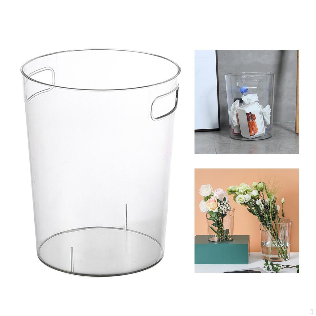 Round Transparent Trash Can Wastebasket Garbage Container Bin Organizer Box Ice Bucket