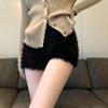 Женские сексуальные шорты, пушистые повседневные тонкие шорты, женские осенне-зимние эластичные вязаные шорты с высокой талией