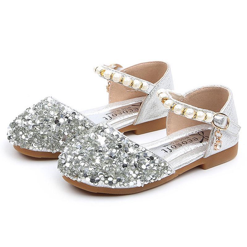 Princess Girls Party Dance Shoes Student Flats Children Girls Shoes Pearl Sequin Sandals Kids Performance Shoes