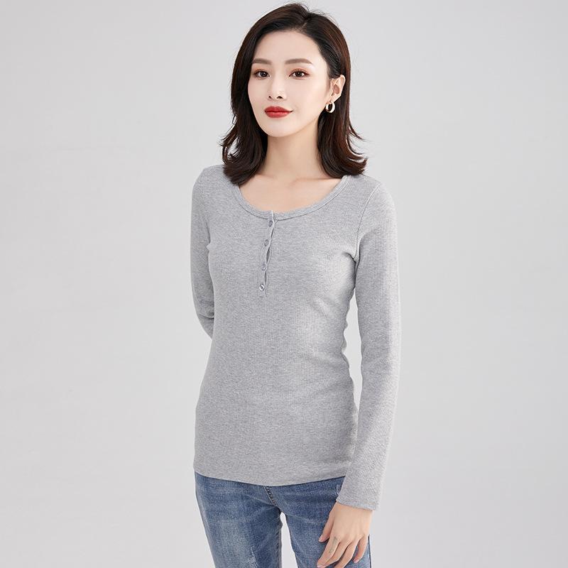 New Women's Fashion Base Top Temperament Women's Slim Fit Round Neck Long Sleeves T-shirt