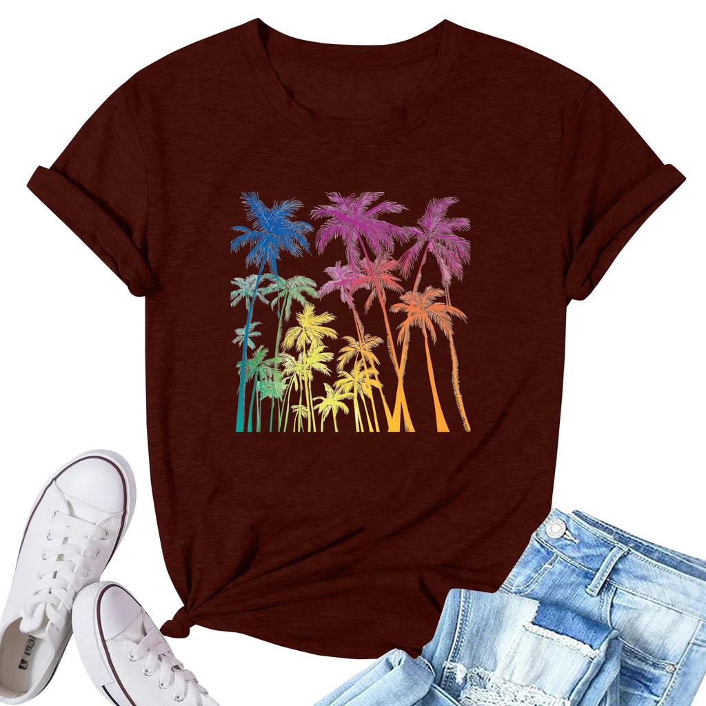 Women's Fashion Printed Casual Pleated Round Short Sleeve T-Shirt Top