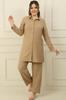 Single Pocket Sleeve Folded Shirt Elastic Waist Palazzo Trousers Linen Effect Large Size 2 Piece Set