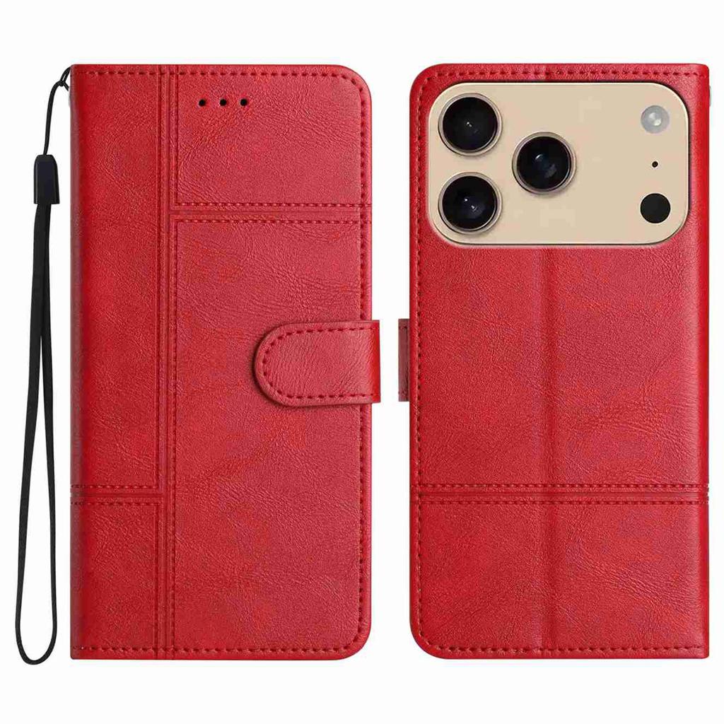 For iPhone 17 Pro Max Wallet Case Line Imprinted Cowhide Texture PU Leather Phone Cover