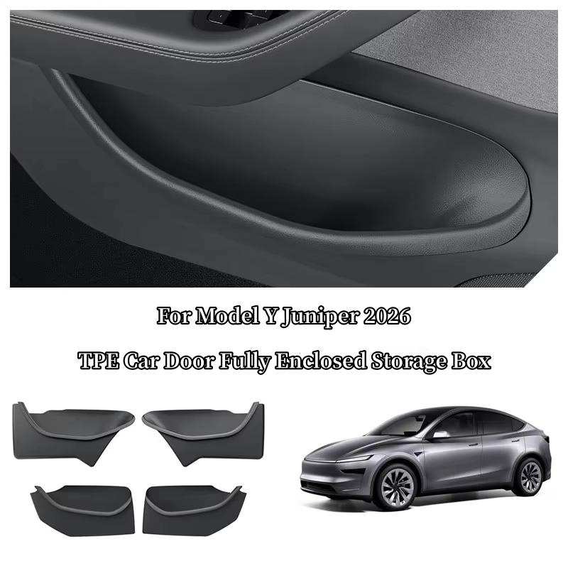 For Tesla Model Y Juniper 2026 Car Door Side Storage Box TPE All-Inclusive Front Rear Door Slot Tray Organizer Car Accessoriesu