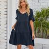 HNXC Женские модные летние весенние однотонные повседневные платья с v-образным вырезом и короткими рукавами и высокой талией