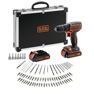 Набор аккумуляторной дрели-шуруповерта - 18 В - BLACK+DECKER - BDCDC18BAFC-QW - 2 аккумулятора - зарядное устройство - кейс + 80 аксессуаров