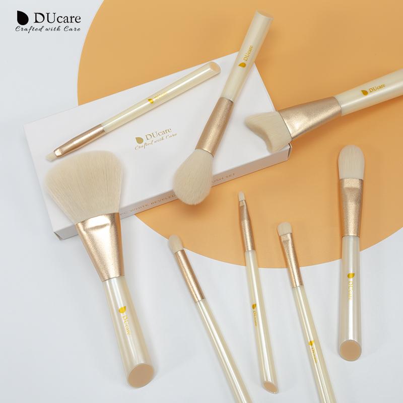 DUcare Кисти для макияжа, 8 шт., набор белых кистей, натуральная пудра из козьего волоса, тени для век, растушевка ресниц, бровей, макияж, косметические кисти для красоты