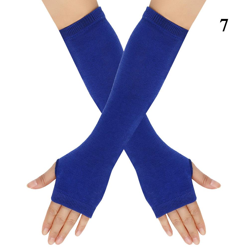 Полосатые унисекс перчатки с половиной пальцев длинные женские перчатки для девочек перчатки на руку теплые вязаные напульсники локтевые варежки теплая манжета