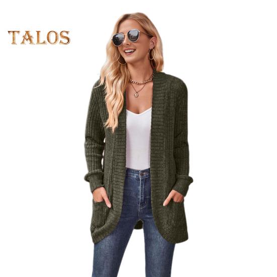 Женская куртка-свитер с ажурным шитьем, трикотажное однотонное пальто, свободное теплое с длинными рукавами, для поездок на работу, свиданий, весна, осень, зима, верхняя одежда