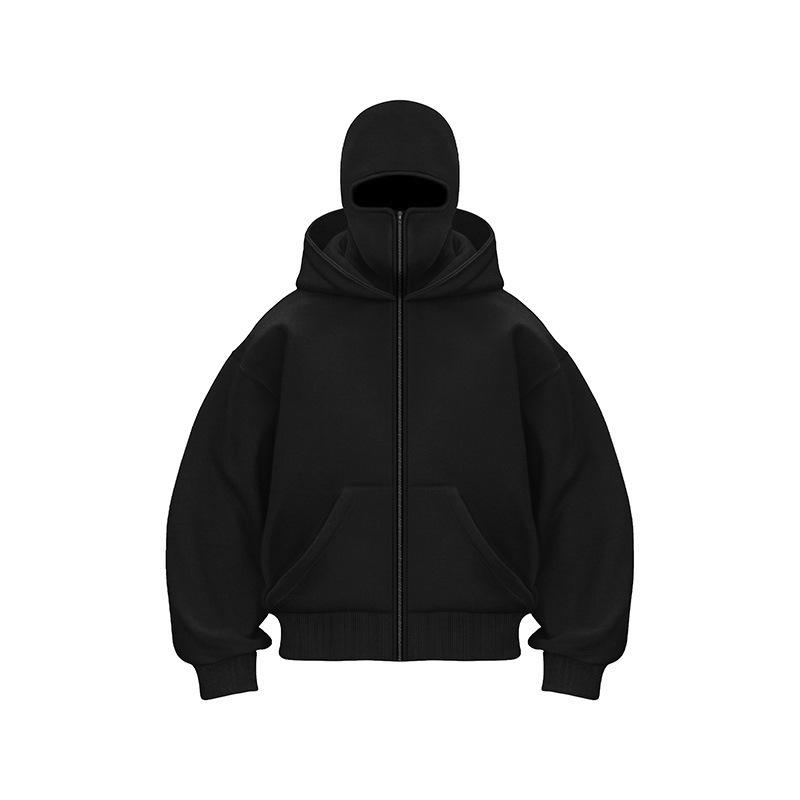 Y2K Gothic Harajuku Double Hat Design Sportswear Winter New Hoodie Ninja Mask Loose and Universal Winter Windproof Hoodie