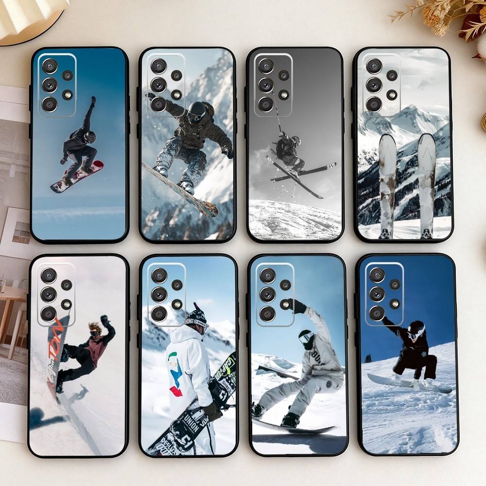 Skiing Snow Snowboard Ski Phone Case For Samsung S25,S24,S21,S22,S23,S30,Ultra,S20,Plus,Fe,Note,5G Black Cover
