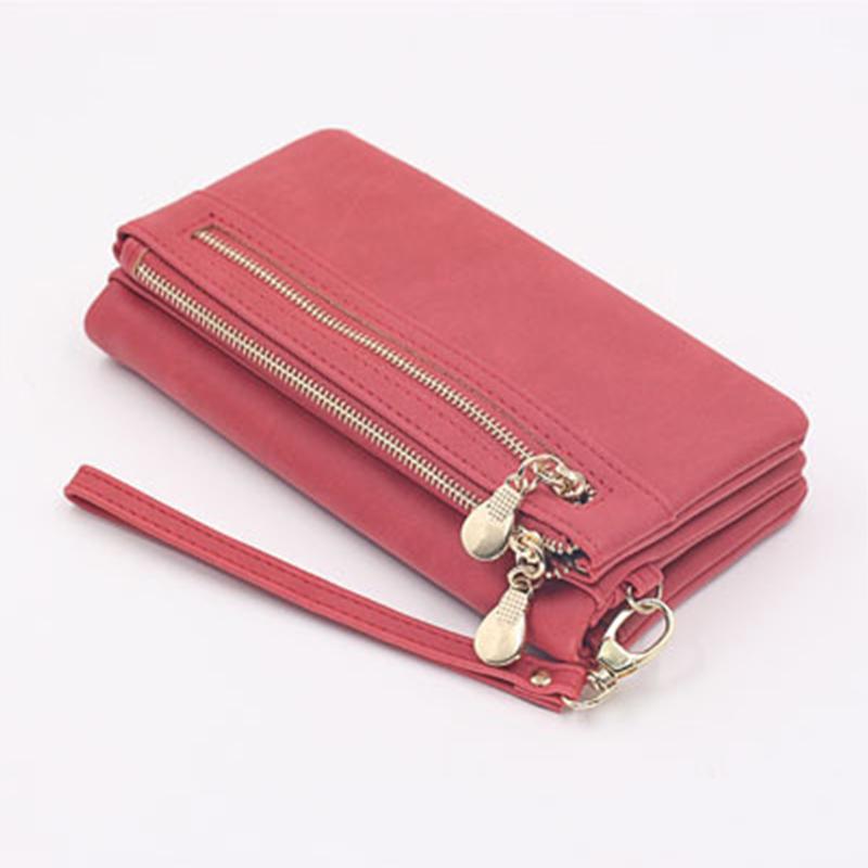 Women Fashion Wallets Dull Polish Leather Wallet Double Zipper Day Clutch Purse Wristlet Handbags