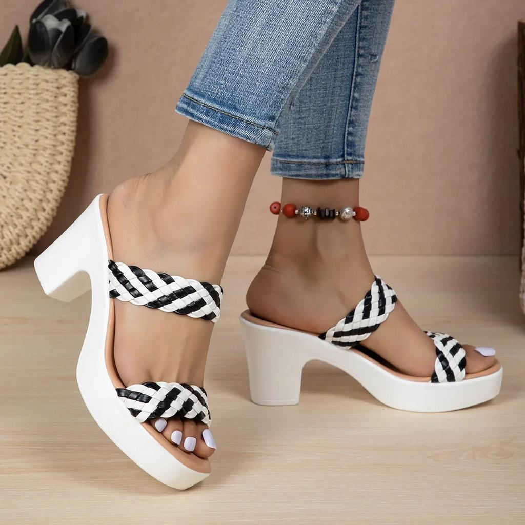 Women Woven Wedge Heel High Heels Summer New European American Fashion Sexy Sandals Banquet Party Casual Slippers Wear-resistant