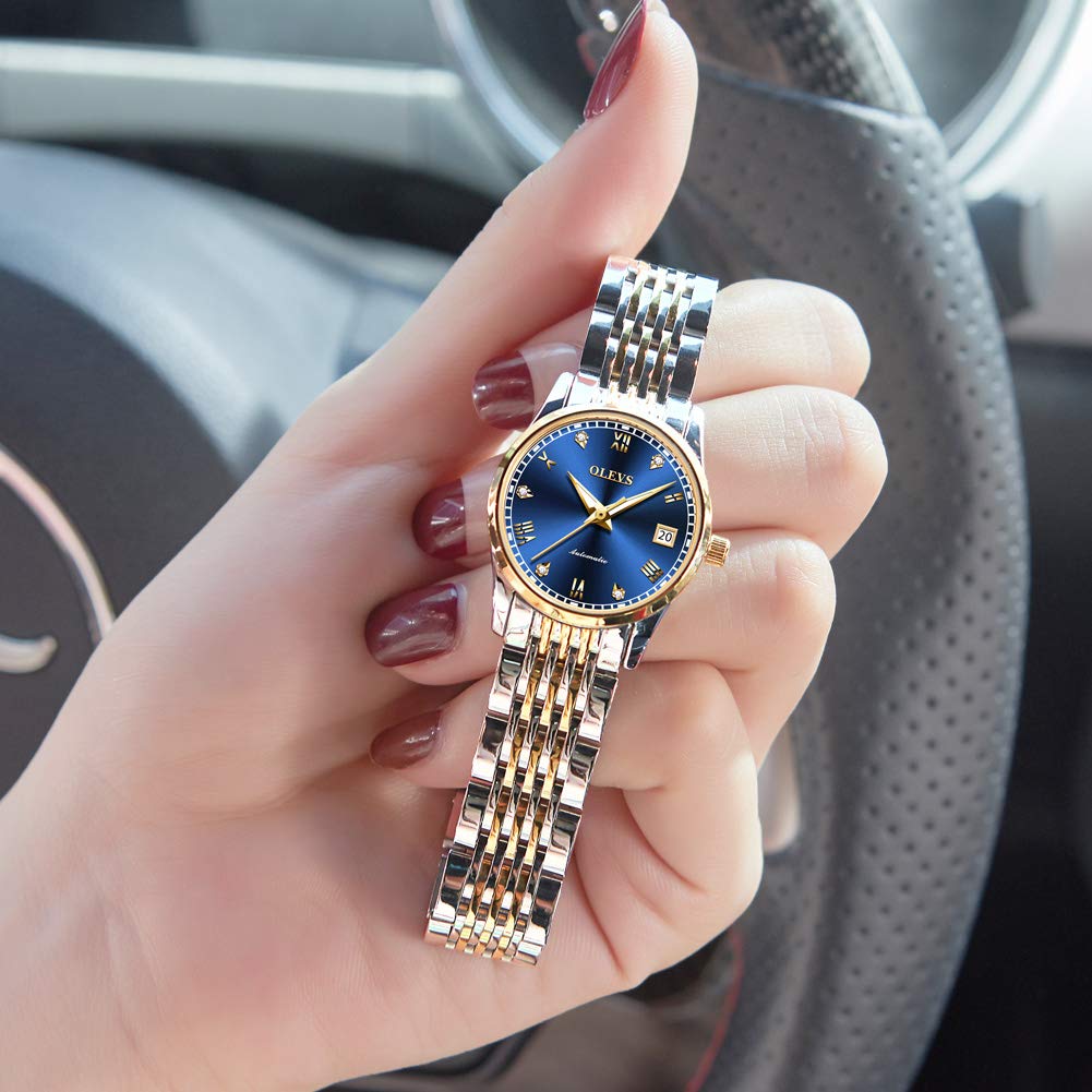 OLEVS Механические часы с браслетом из высококачественной нержавеющей стали, водонепроницаемые до 3 часов, женские часы, легко читаемые часы, в комплекте, - - Календарь, ATM,