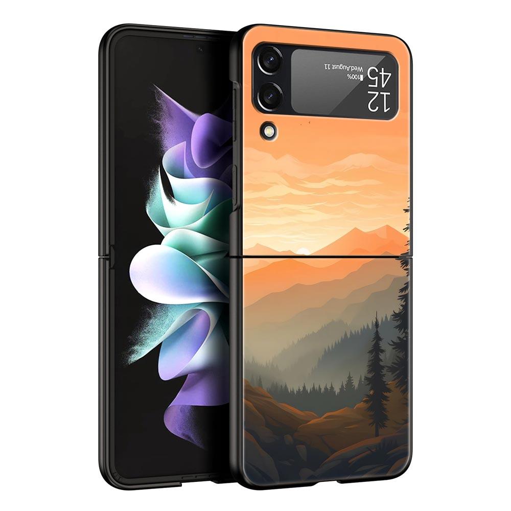 Абстрактный Рассвет в Горах Линия Чехол для Телефона Для Samsung Galaxy Z Flip3 Flip4 Flip5 Чехол Для Z Flip 3 4 5 6 7 Жесткая Складная Крышка