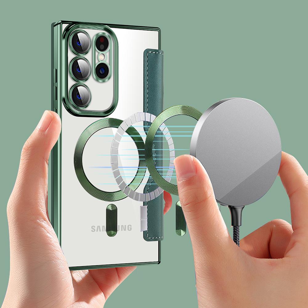 Чехол-картхолдер для телефона Samsung Galaxy S23 Ultra Кожа+ТПУ Блокировка RFID Магнитный чехол для телефона Совместим с MagSafe