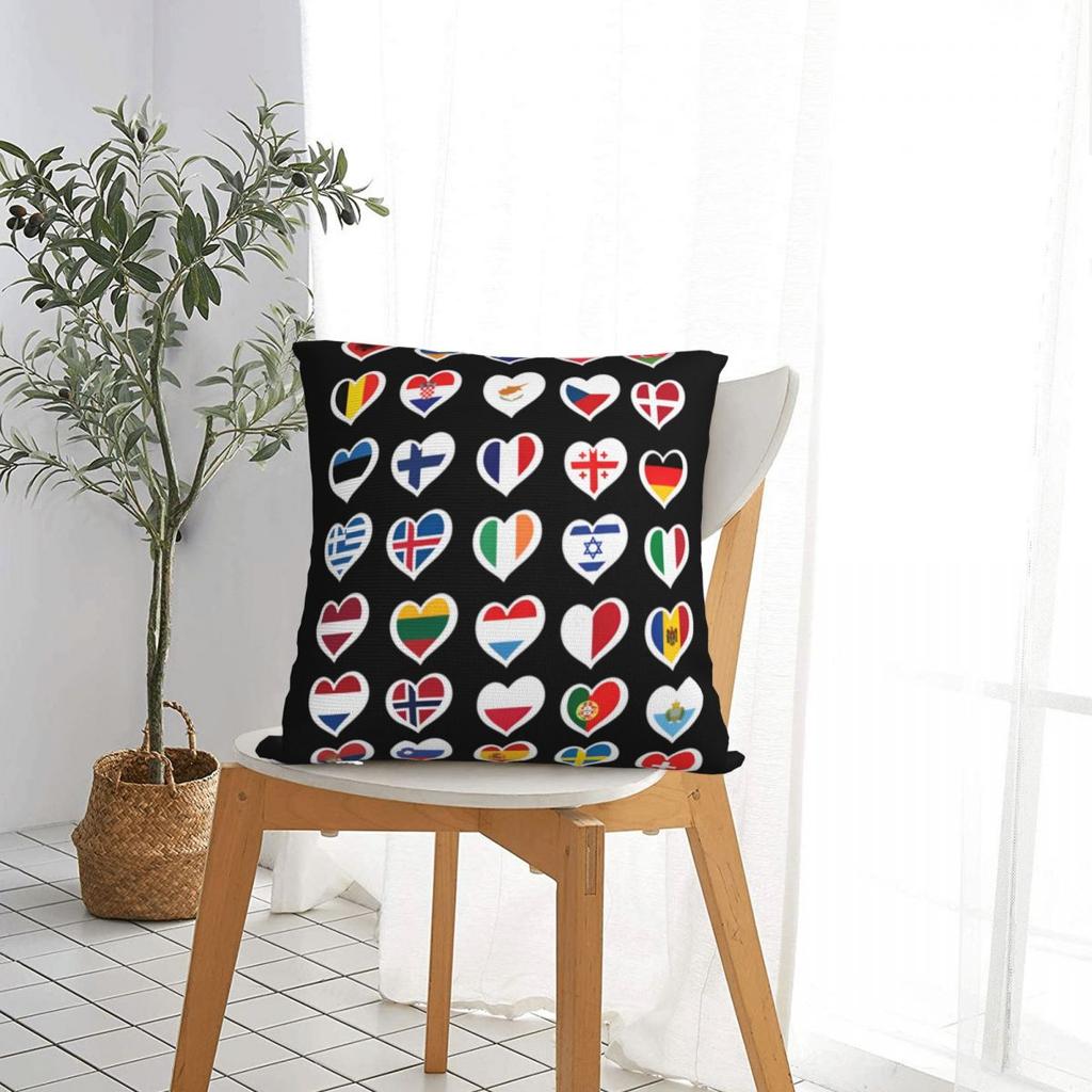 Eurovision Song Contest Flags Hearts Esc Ebu Eurofans Pillow Case Music Cushion Covers Decor Pillowcase For Car 45X45Cm