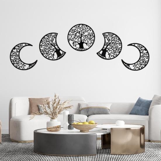 5 Pcs Black Tree Wall Decor Tree of Life Moon Phase Boho Wall Art Aesthetic Hollow-out Farmhouse Hanging Decor for Living Room