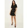 Women's Black Button Detailed Belted Jacket Dress