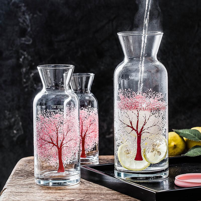 Бутылка из стекла Nordic Cherry Blossom, меняющая цвет – термостойкая прозрачная бутылка для сока и молока