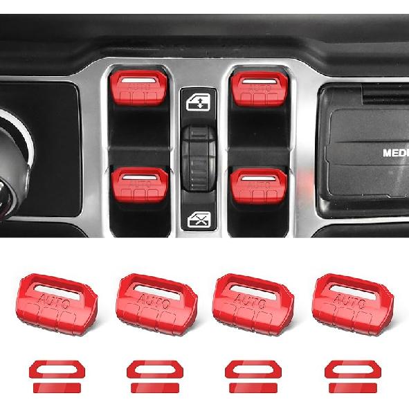 4PCS Upgraded Window Switch Button Cover Compatible with Jeep Wrangler JL JLU 2018-2025 and Gladiator JT 2024 2025 Wrangler 4xe Interior