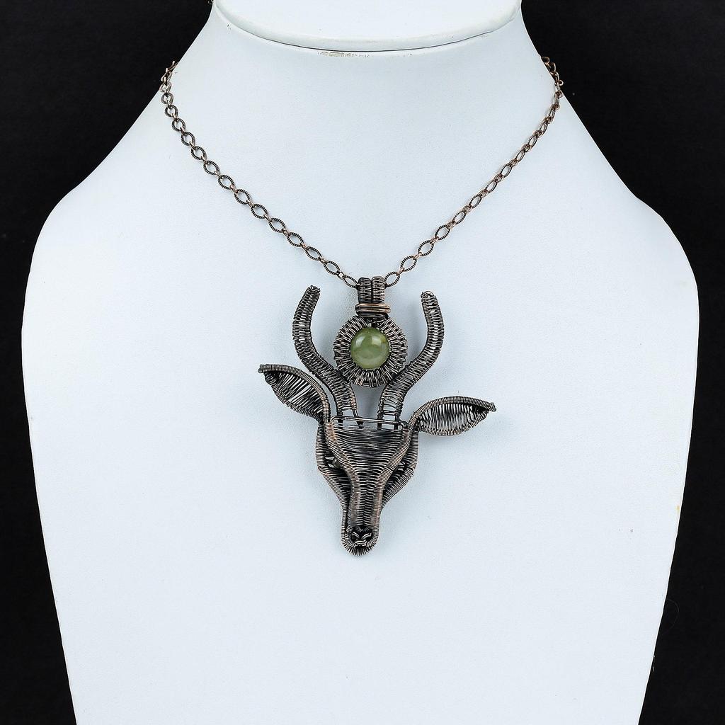 Подвеска из пренита, медная проволочная подвеска, ручная работа, подвеска в виде коровьей морды, ювелирные изделия из драгоценных камней, этническая подвеска, медные ювелирные изделия, подарок для нее