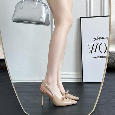 2025 Новые женские туфли-лодочки на высоком каблуке с острым носком, слипоны с ремешком на пятке из лакированной кожи для работы и повседневной носки, удобная офисная обувь
