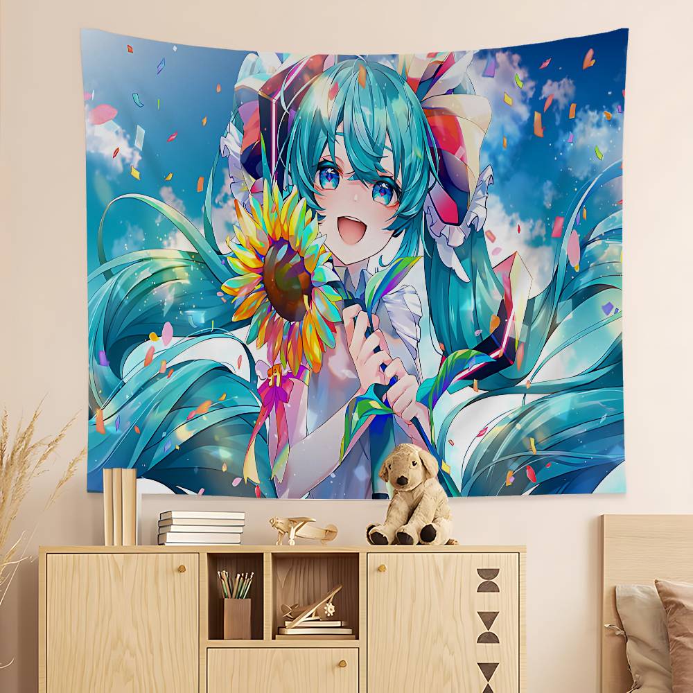 Popular Kawaii H-Hatsune Singer M-Miku Cute Printed Large Wall Tapestry Hanging Tarot Hippie Wall Rugs Dorm Art Home Decor