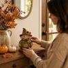 Tiered Tray Autumn Accessories 3 Pcs Fall Wooden Scarecrow Figurines Farmhouse Rustic Statue with Maple Halloween Porch Ornaments Leaf Sunflower,