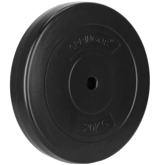 Disque de poids SPRINGOS® 20 kg - Haltère musculation noir en bitume et plastique (PP)