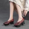 Мода GKTINOO Весна Осень Этнический Стиль Круглый Носок Высокий Каблук Туфли для Мамы Кожаная Платформа Ретро Натуральная Кожа Лодочки Женская Обувь