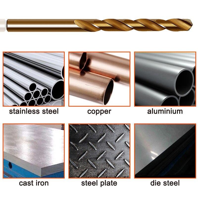 Набор из 15 шт. спиральных сверл M35 с кобальтом, жареным желтым прямым хвостовиком, из быстрорежущей стали, 1,5–10 мм, для полного шлифования отверстий