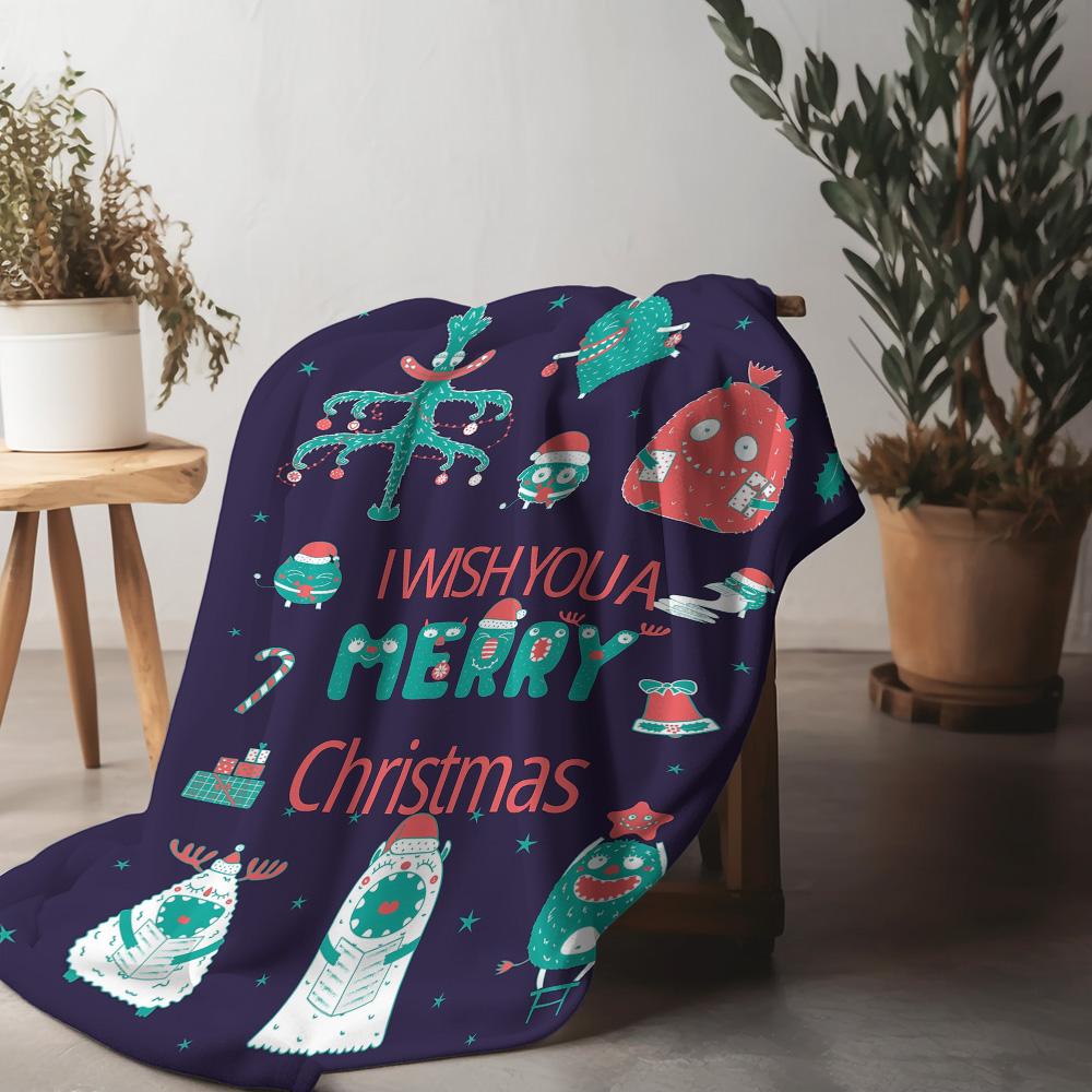 Tuniu Christmas Throw Blanket for Sofa Bed Room Festive Warm Cozy Soft Plush Gift Merry Christmas Decoration