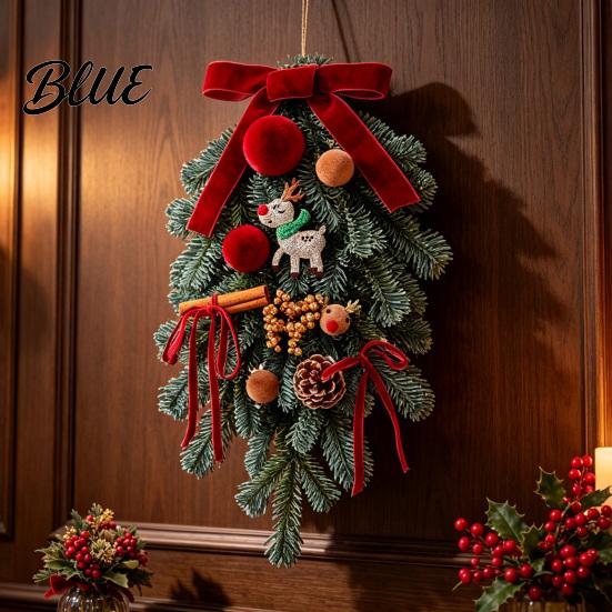 Festive Hanging Decoration Christmas Artificial Garland with Pinecones Cinnamon And Red Bows Decorative Wreath Winter Pendants for Holiday Home Wall