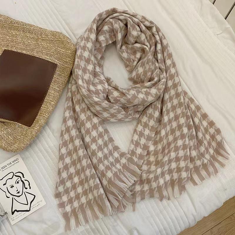 Korean Fashion Versatile Black White Plaid Scarf for Women Classic Winter Thick Warm Soft Cashmere Feel Scarves Windproof Shawl