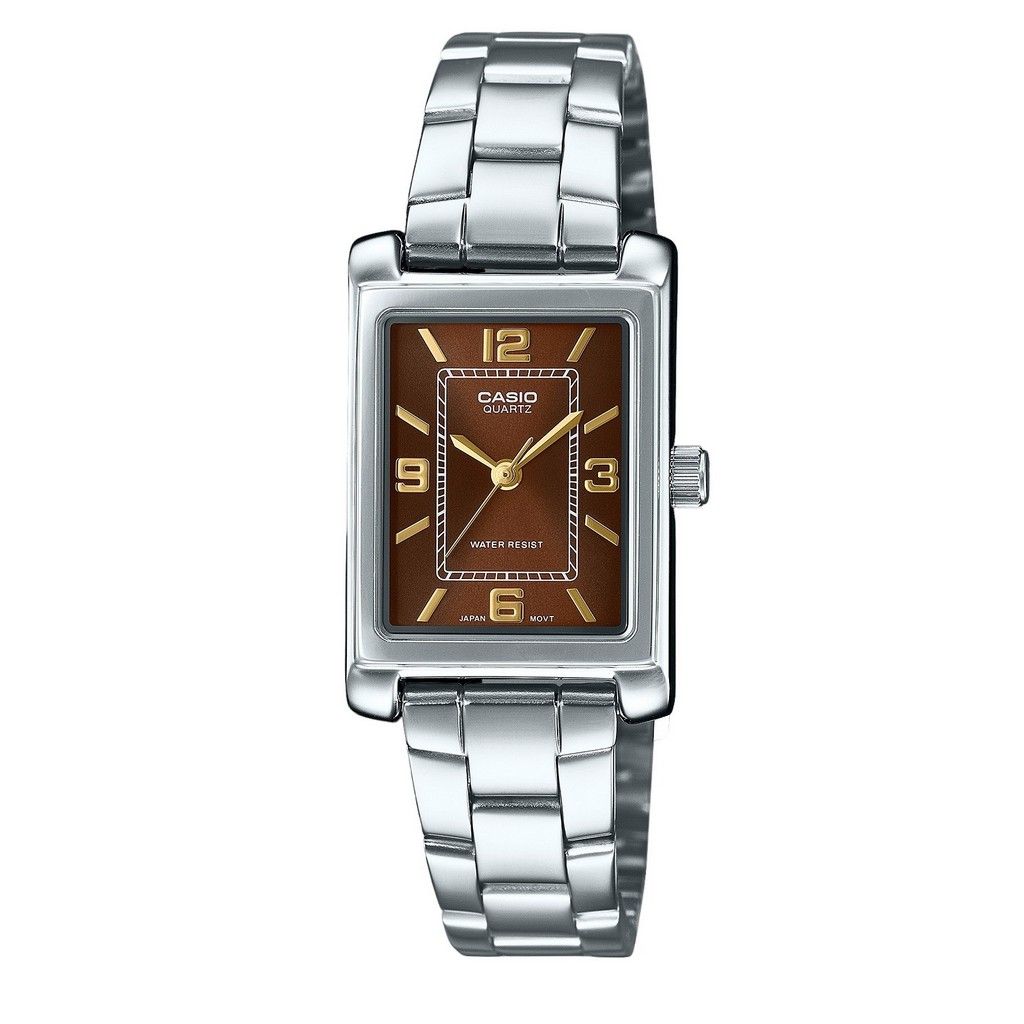 Casio Стандартные аналоговые женские часы из нержавеющей стали с коричневым циферблатом, кварцевые LTP-1234DD-5A