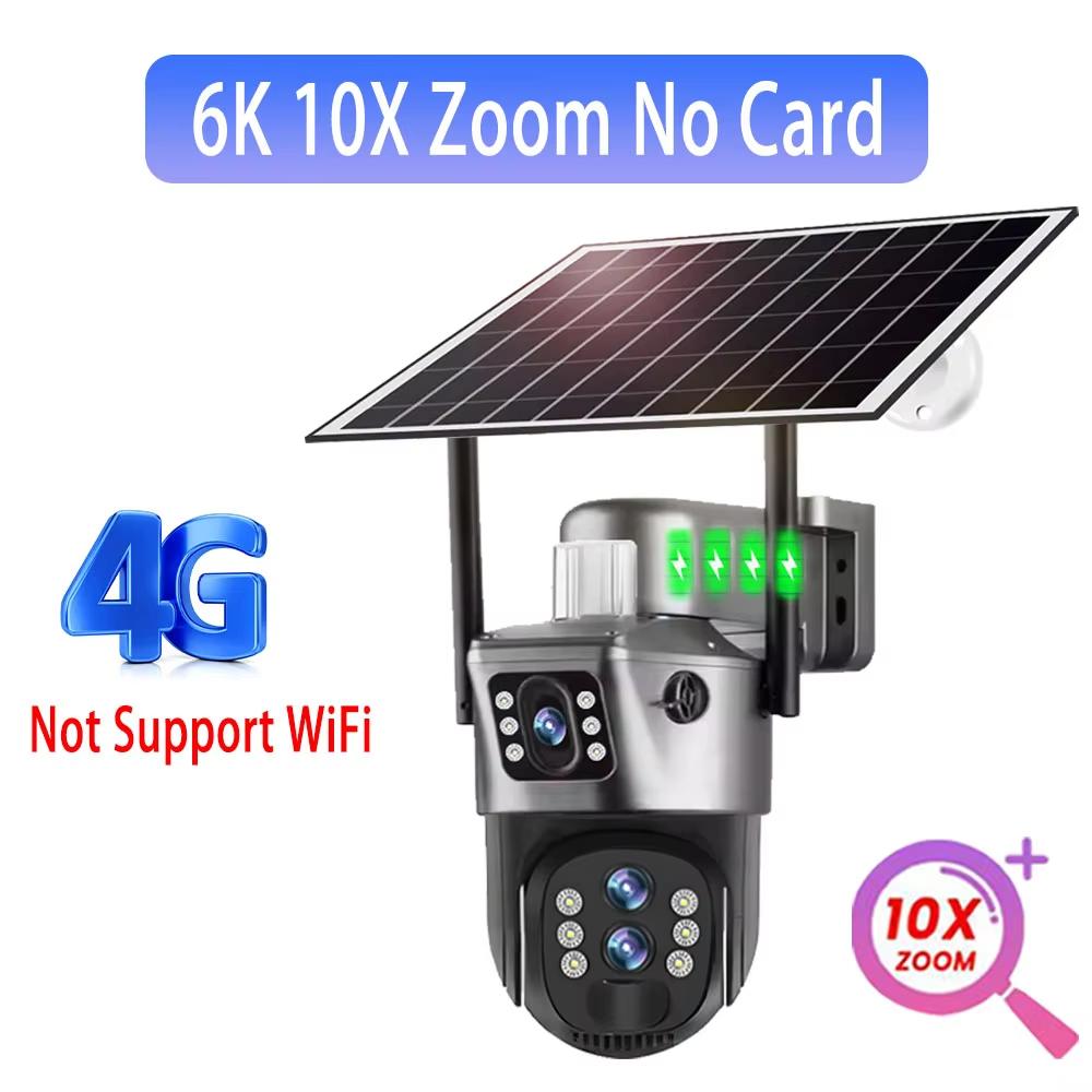 6K 12MP Solar Cameras 4G Sim Outdoor Three Lens 10x Zoom Surveillance IP Wireless CCTV AI Tracking Camara 360 Security Cam V380