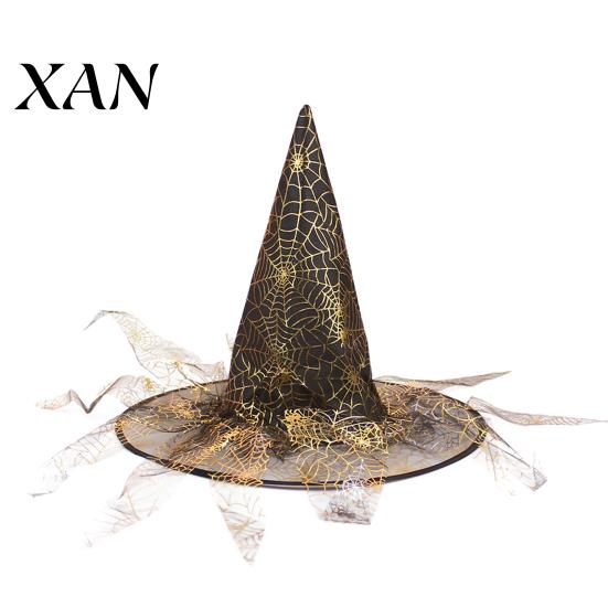 Black Witch Hat Halloween Wizard Hat, Adult Kids Cosplay Cone with Spider Decorative Web Star Decor, Gothic Party Costume Prop, Trick or Treat