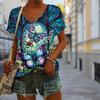 Модные красочные блузки с принтом бабочек, футболки с коротким рукавом и V-образным вырезом, повседневные